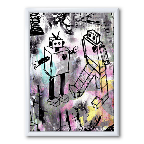 East Urban Home Robot Love Color Picture Frame Print On Canvas Wayfair