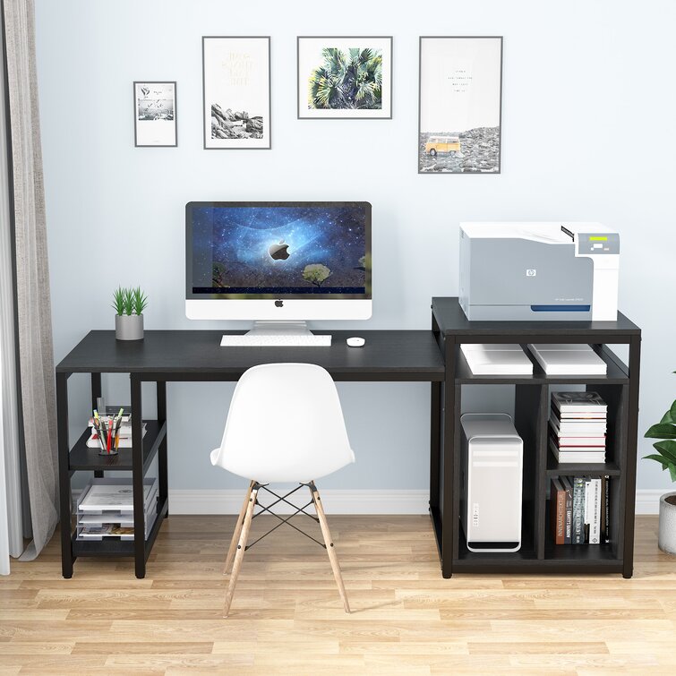 work desk with printer shelf