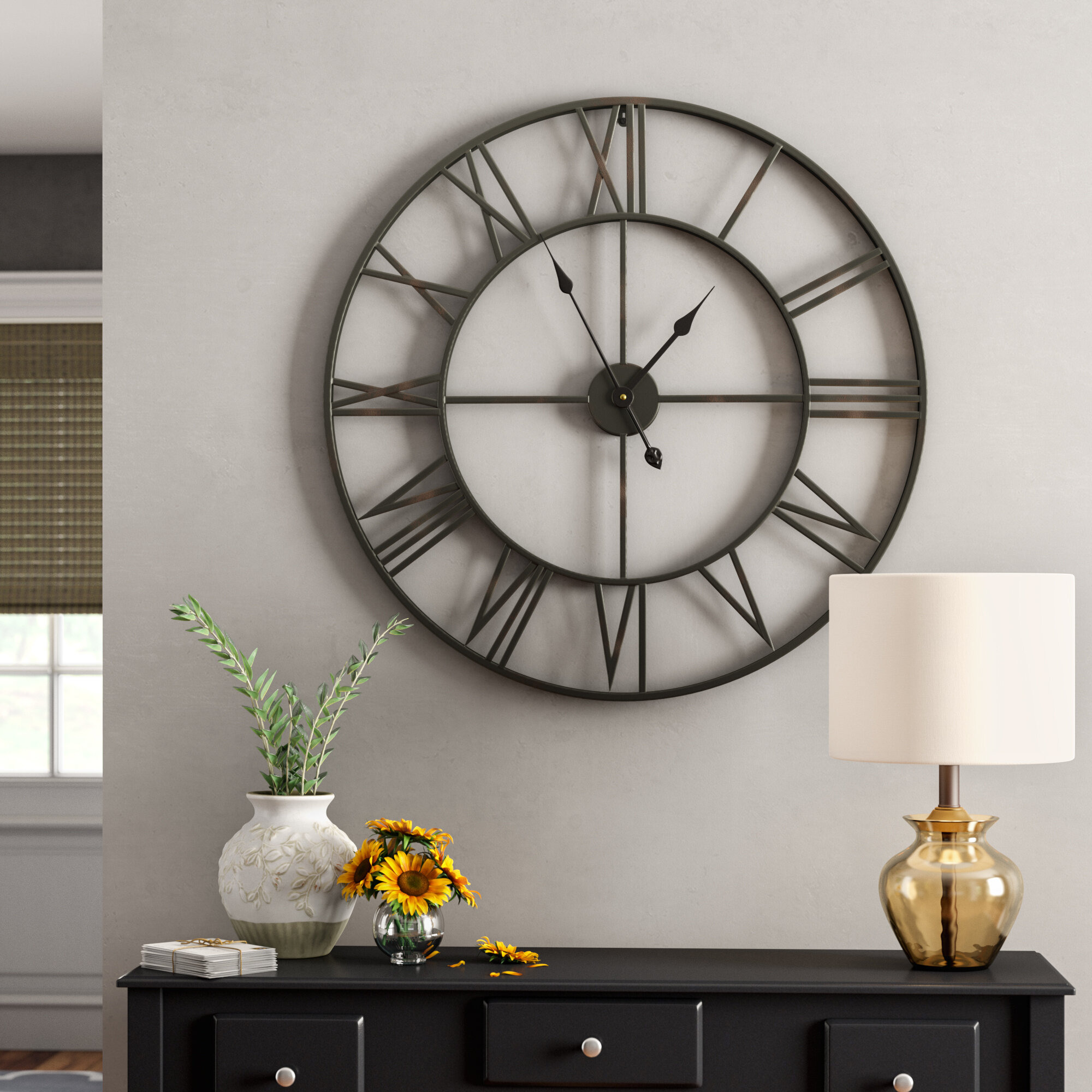 Wall Clock 20 in Round Large Whisper Classic Style Neutral Dial Analog Plastic 
