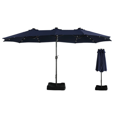 15Ft Patio Maket Umbrella With Base And Led