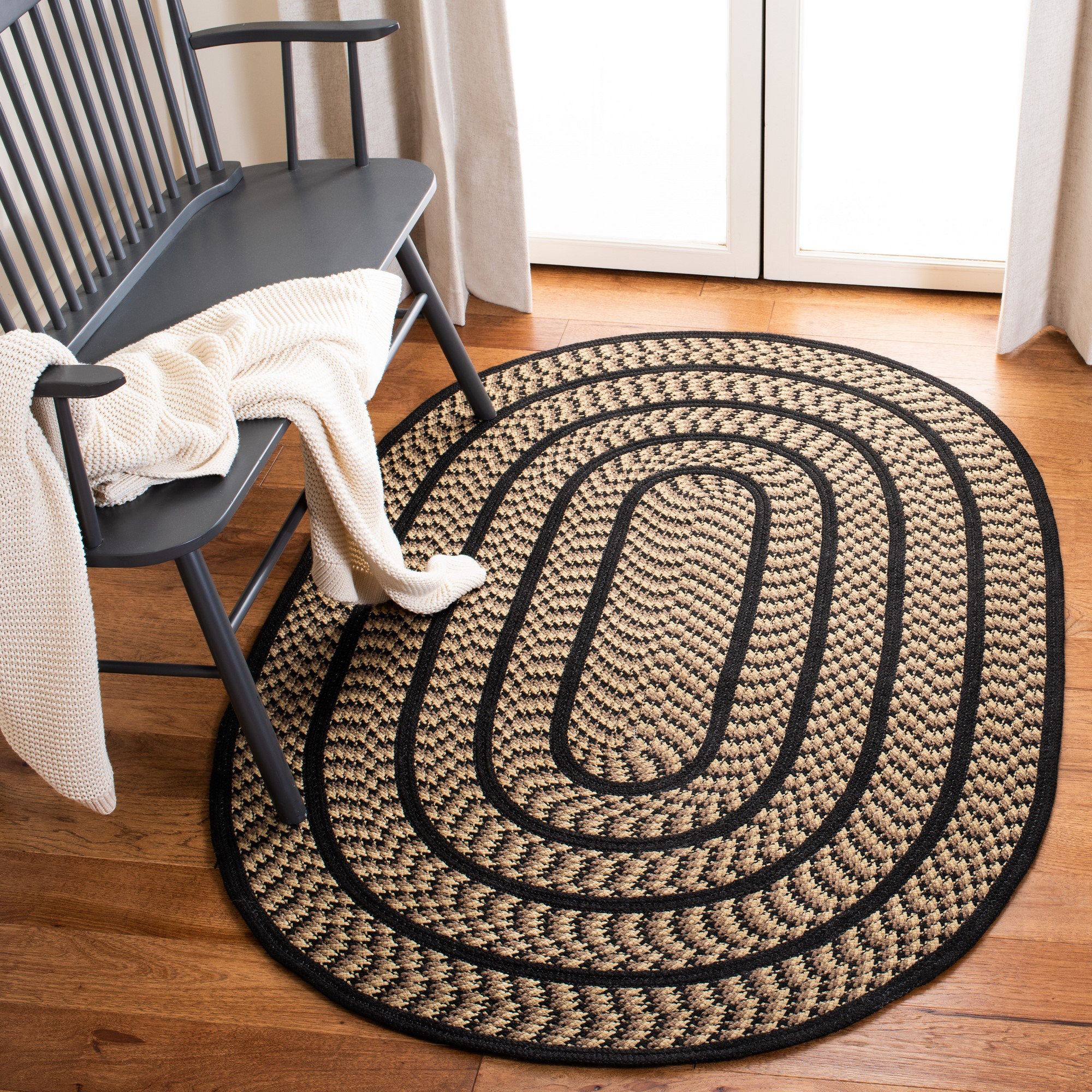 August Grove® Handmade Braided Performance Beige/Black Rug & Reviews Wayfair