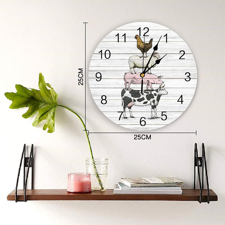 Farm Animal PVC Wall Clock, Silent Non-Ticking Battery Operated Clocks, Round Clock For Home Office School Kitchen Decor 9.8X9.8 Inch Cartoon Cow Pig ...