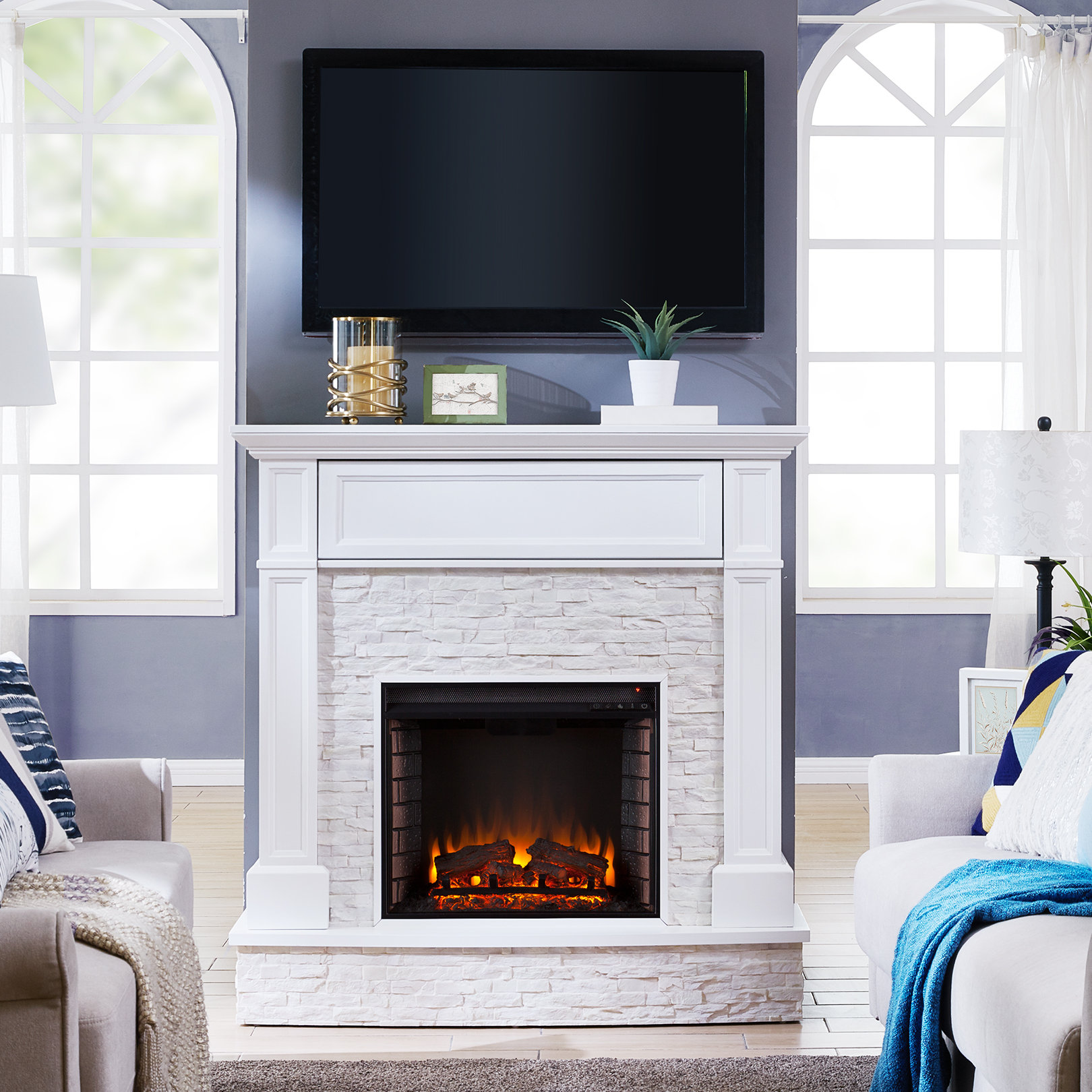 Belfry Heating Contreras Faux Stone Infrared Media Electric Fireplace Wayfair Co Uk