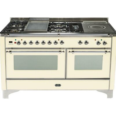 ILVE 60&quot; 6 cu ft. Free-standing Dual Fuel Range with Griddle Finish: Antique White, Gas Type: Natural Gas