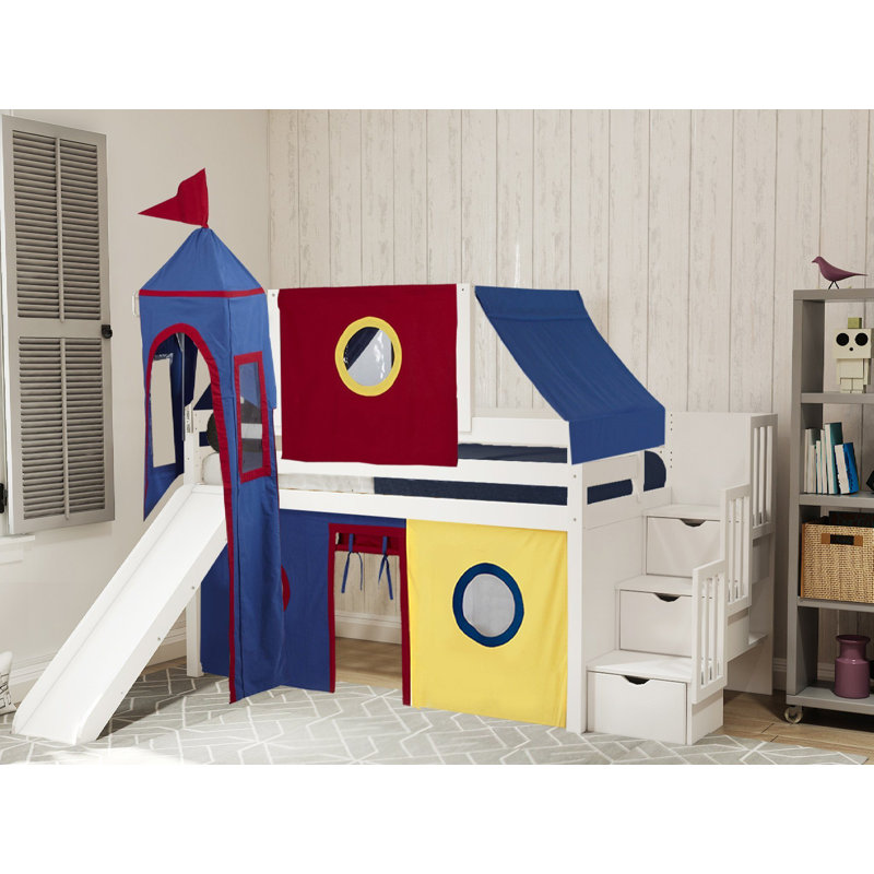 Zoomie Kids Johannes Castle Twin Low Loft Bed With Drawers