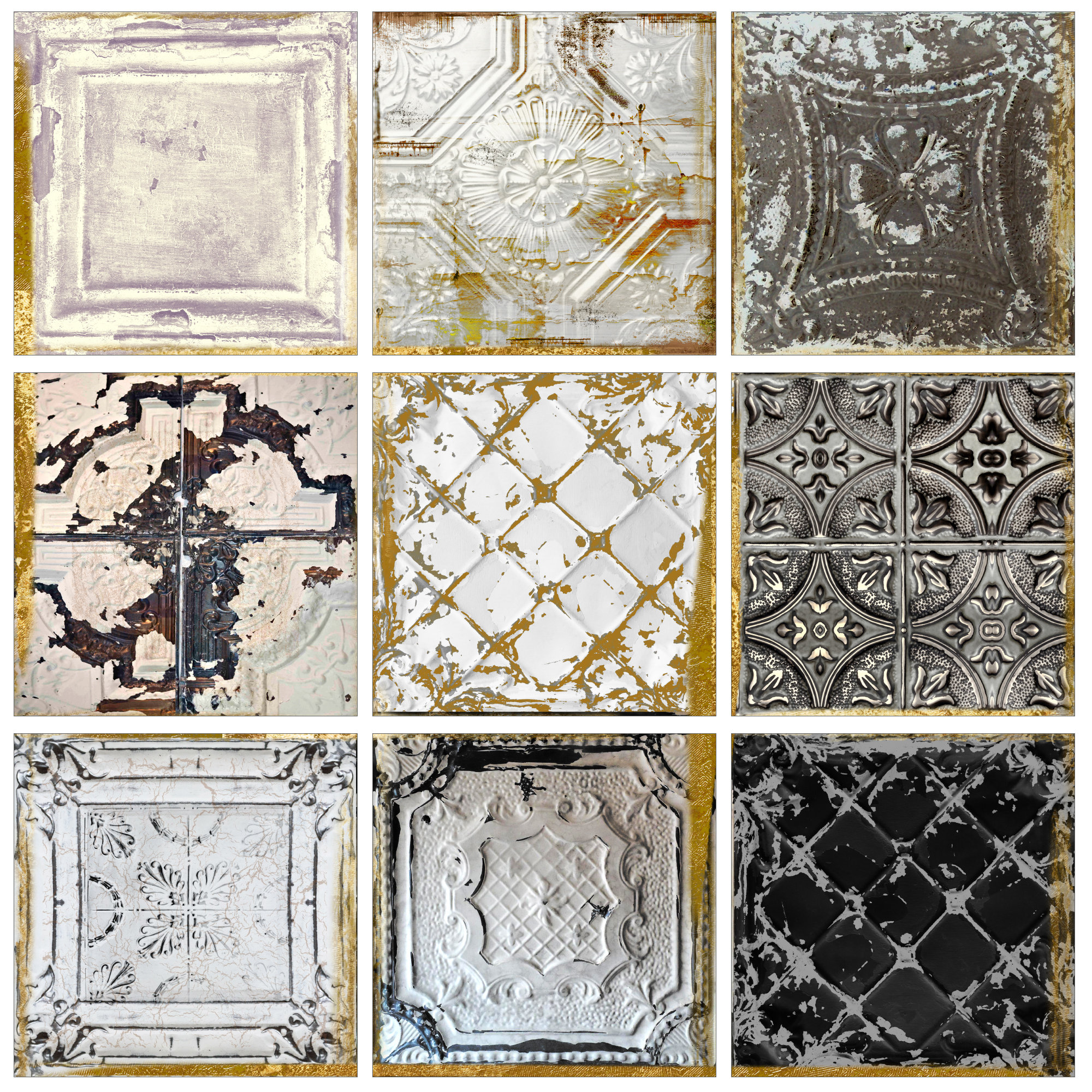 Vintage Tin Tiles 9 Piece Canvas Wall Art Set Vintage Tin Tiles 9 Piece Canvas Wall Art Set