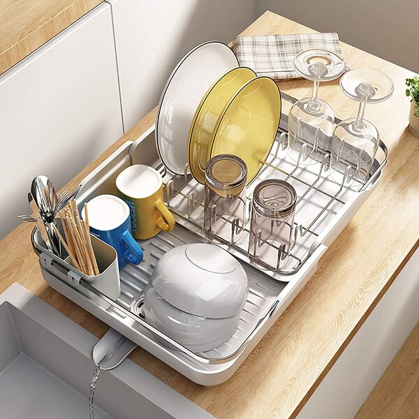 Dish Drying Rack Telescopic Drain Basket Kitchen Sink Steel W2R4