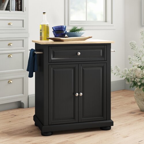 Three Posts™ Hedon 31'' Wide Rolling Kitchen Cart with Solid Wood Top ...