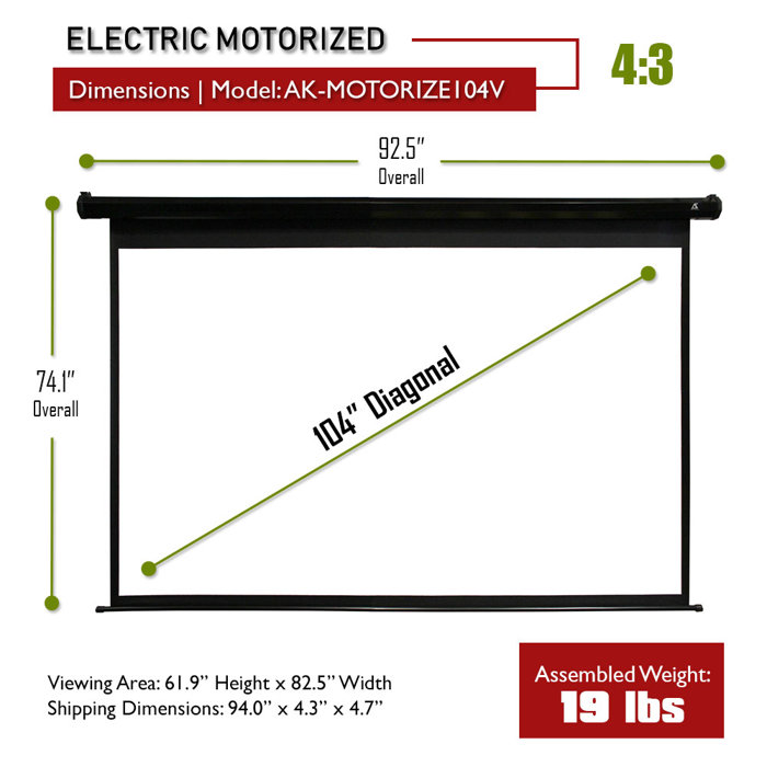 Akia Motorized 8k 4k Ultra Hd 3d Ready Wall Ceiling Mounted Electric White 104 Electric Projection Screen