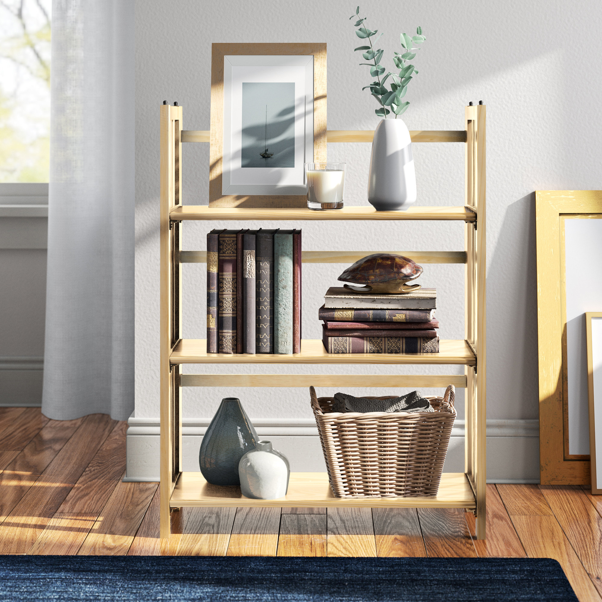 Ebern Designs Saruf 38'' H x 27.5'' W Solid Wood Etagere Bookcase