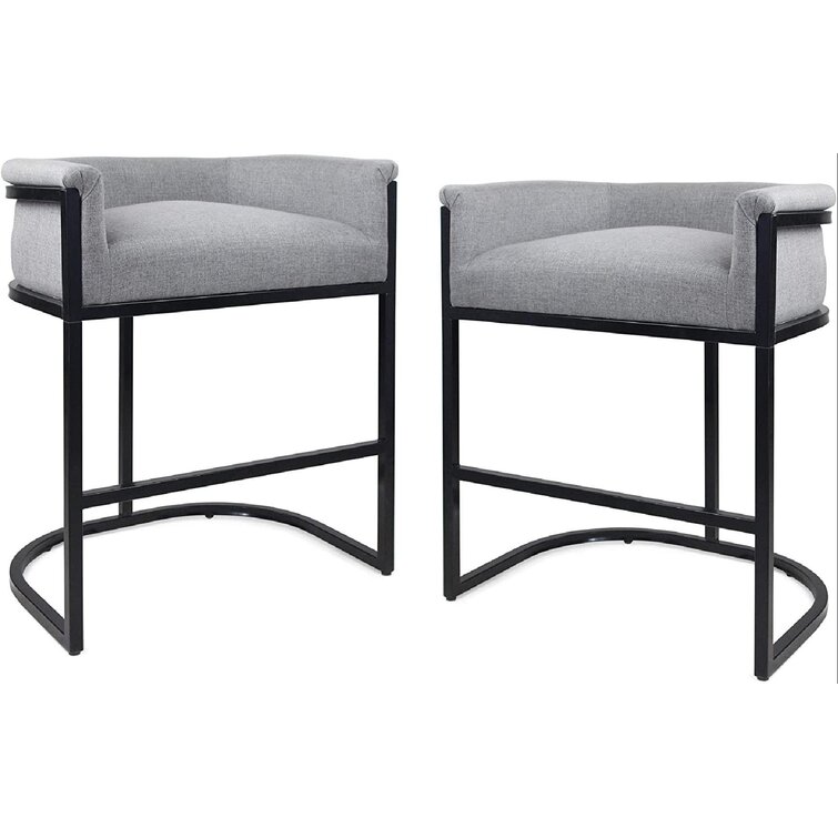 Christopher Knight Home Best Modern Wide Bucket Upholstered Barstool 28.00 x 21.50 x 34.25 Set of 2 Gray and Black