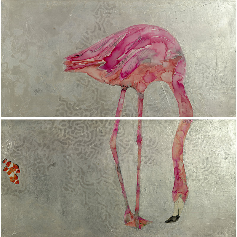 Bay Isle Home Standing Flamingo Diptych Acrylic Painting Print
