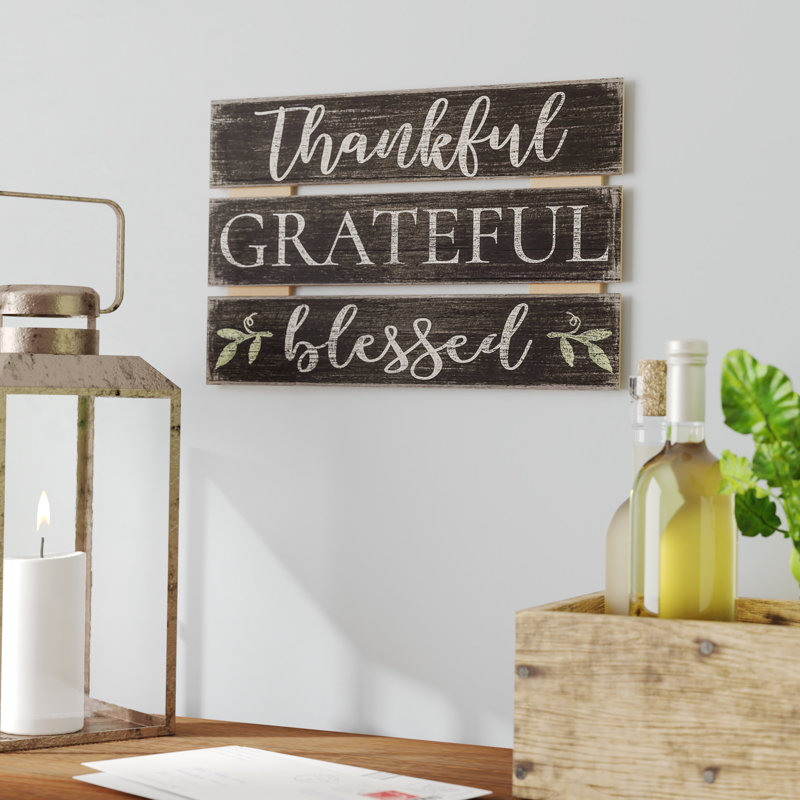 August Grove Thankful Grateful Blessed Wood Sign Wall Decor