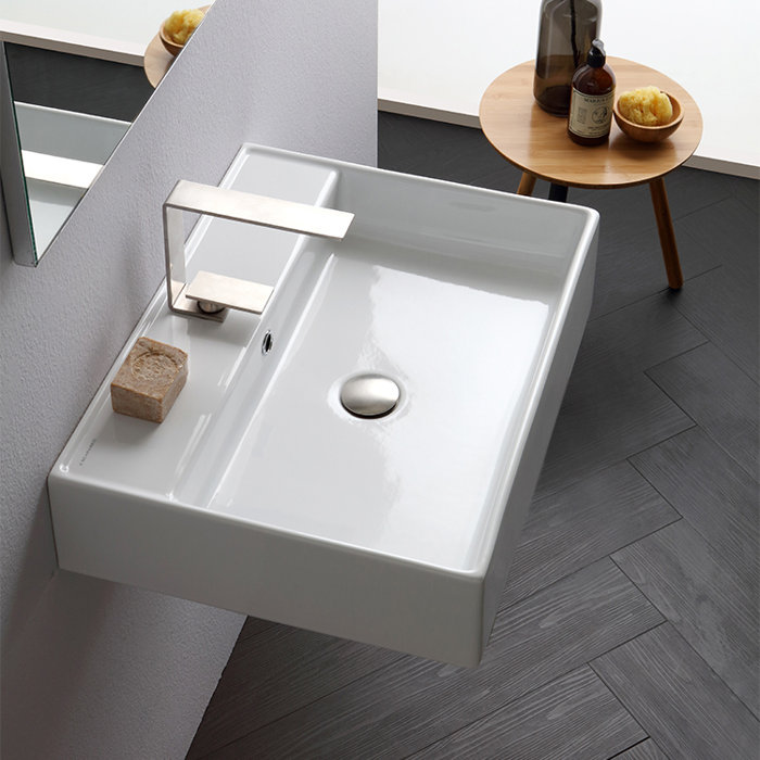 Teorema Ceramic 24 Wall Mount Bathroom Sink With Overflow