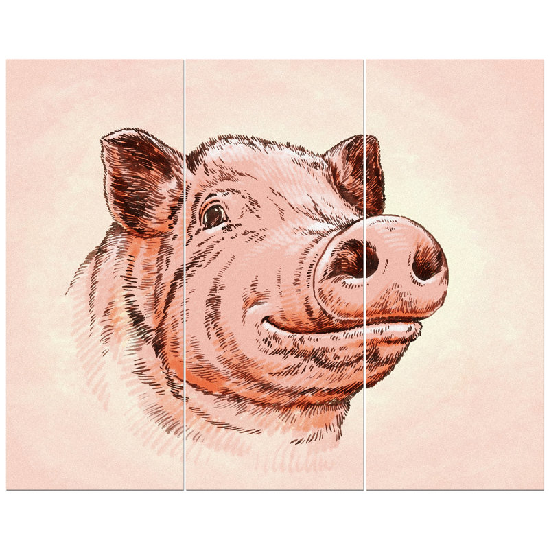 East Urban Home Pig Portrait In Brush Painting Oil Painting