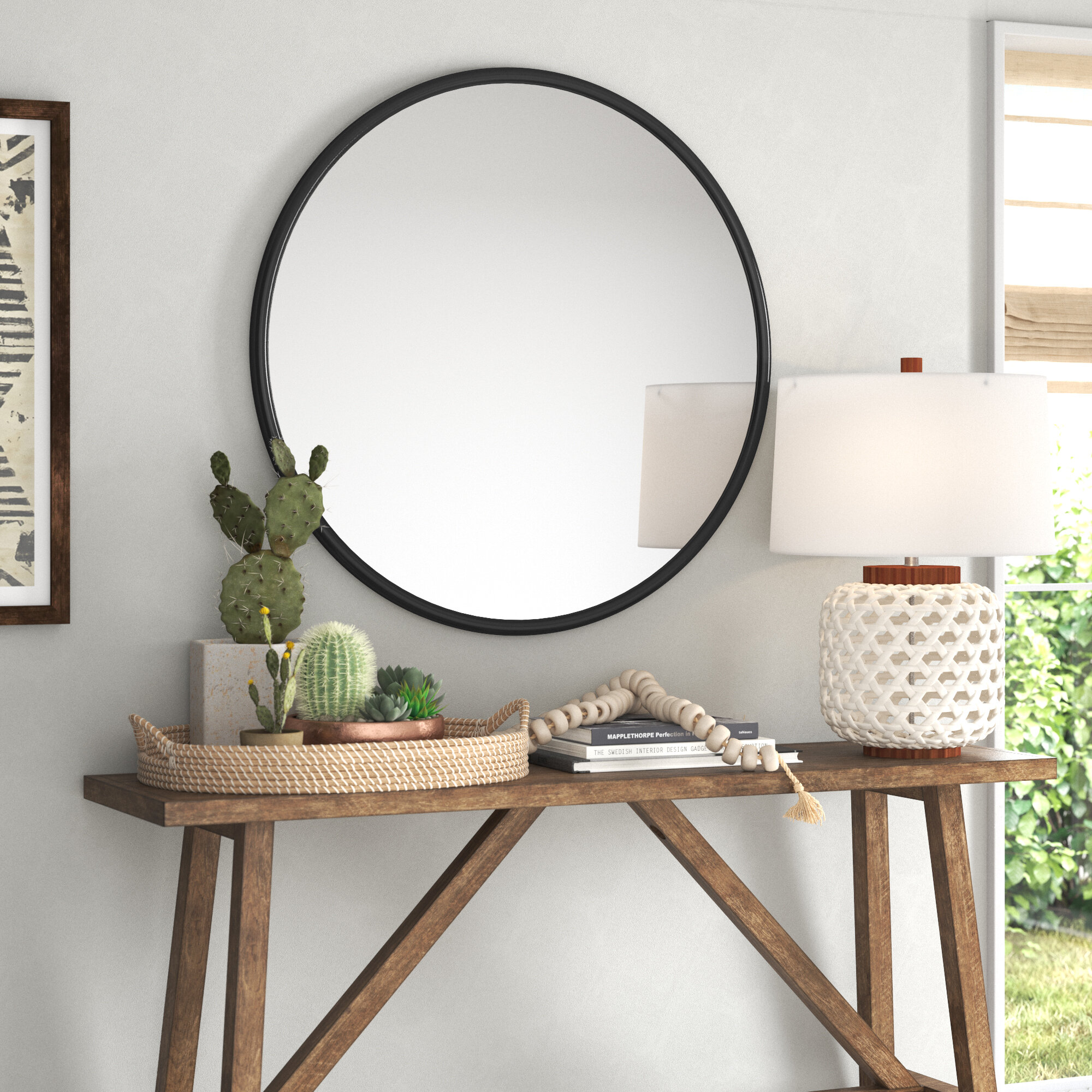 Round Mirror with Brushed Metal Frame,37 inch Black Mirror Deby Wall Mirror Large Simple Mirror for Bathrooms Entryways Fireplace Circle Mirror,Home Decor 