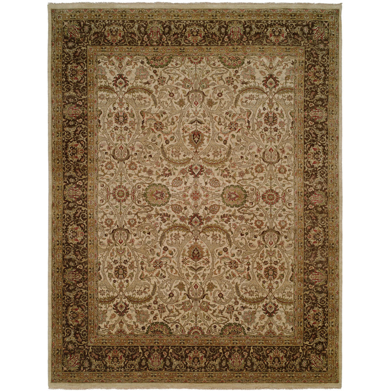 Meridian Rugmakers Diphu Oriental Hand Knotted Wool Ivory Brown Area Rug Wayfair