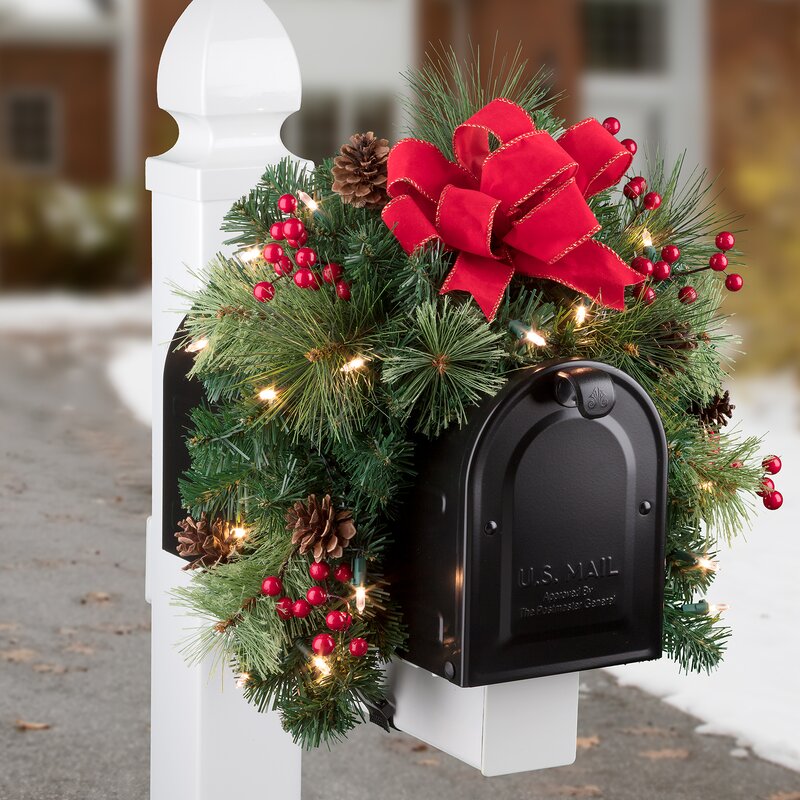 Christmas Mailbox Pre-Lit Swag with 20 Clear Lights