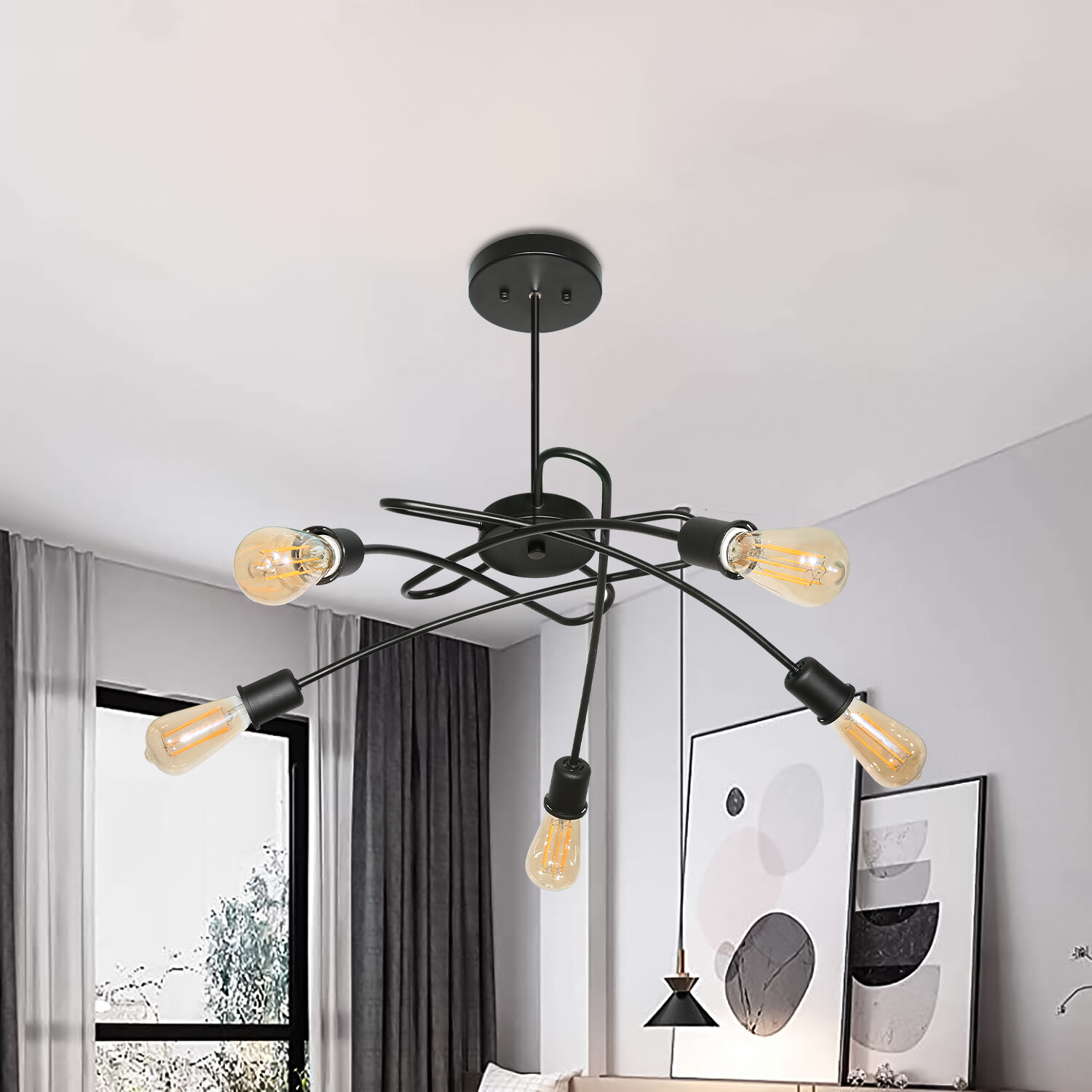 CONTEMPORARY STYLE METAL CEILING PENDANT LAMP BLACK KITCHEN LIGHT 5 IN NUMBER 