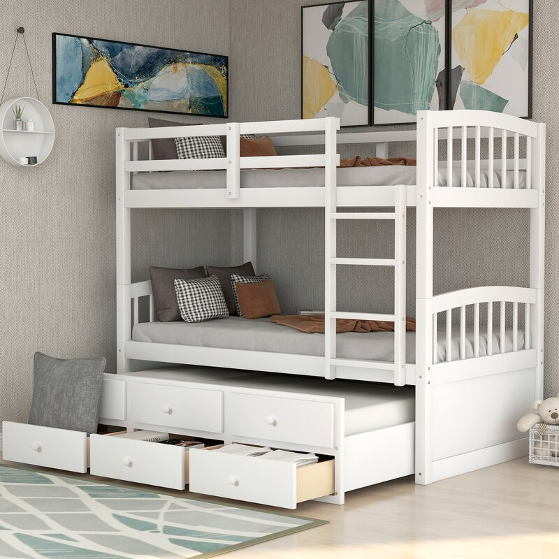 Harriet Bee Brasen Twin Bunk Bed With Desk And Trundle And 3
