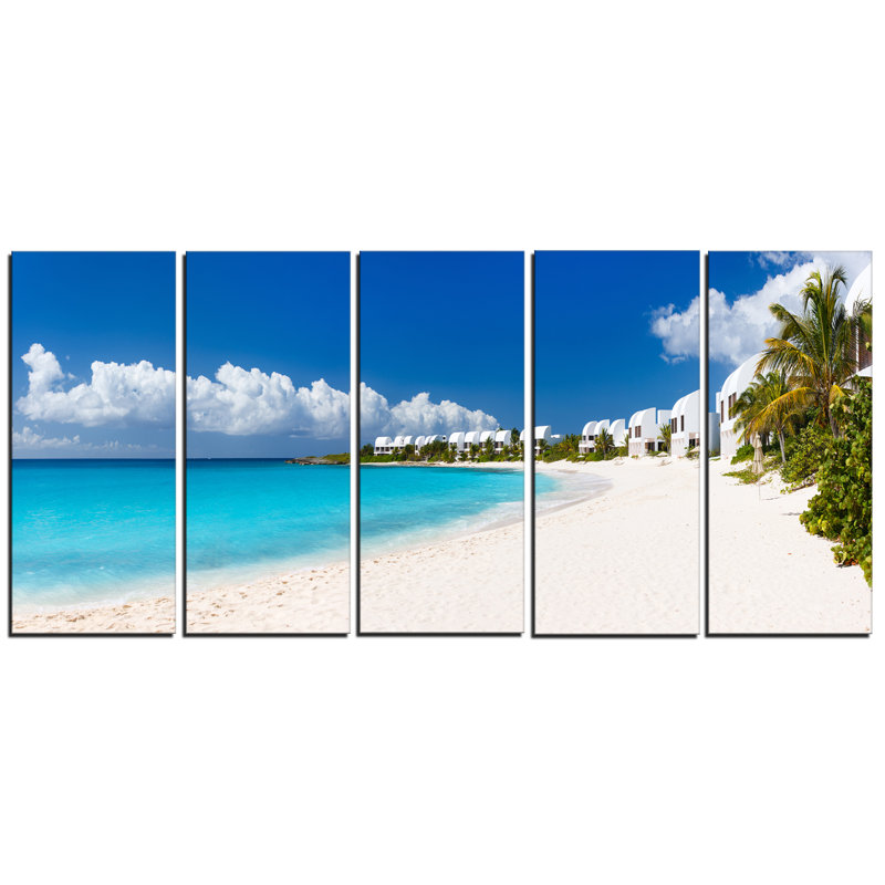 Designart Caribbean Beach Panorama Landscape 5 Piece Photographic Print On Wrapped Canvas Set Wayfair