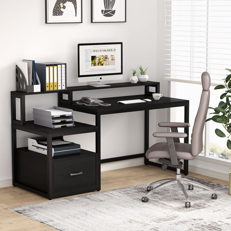Inbox Zero Large Home Office Desk with Hutch & Reviews Wayfair