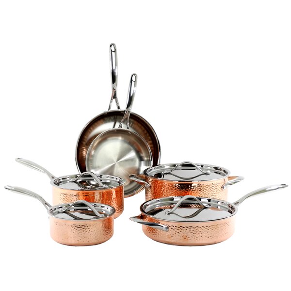 10 Pieces Copper Cookware Pans and Pots Set Omelet Pan Fry Pan Stockpot with Lid 