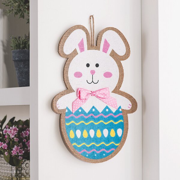 Easter Welcome Hanging Wall Sign with Bunnies 13"X11" w 