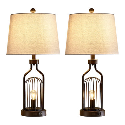 26" Metal USB Bedside Table Lamp with Night Light