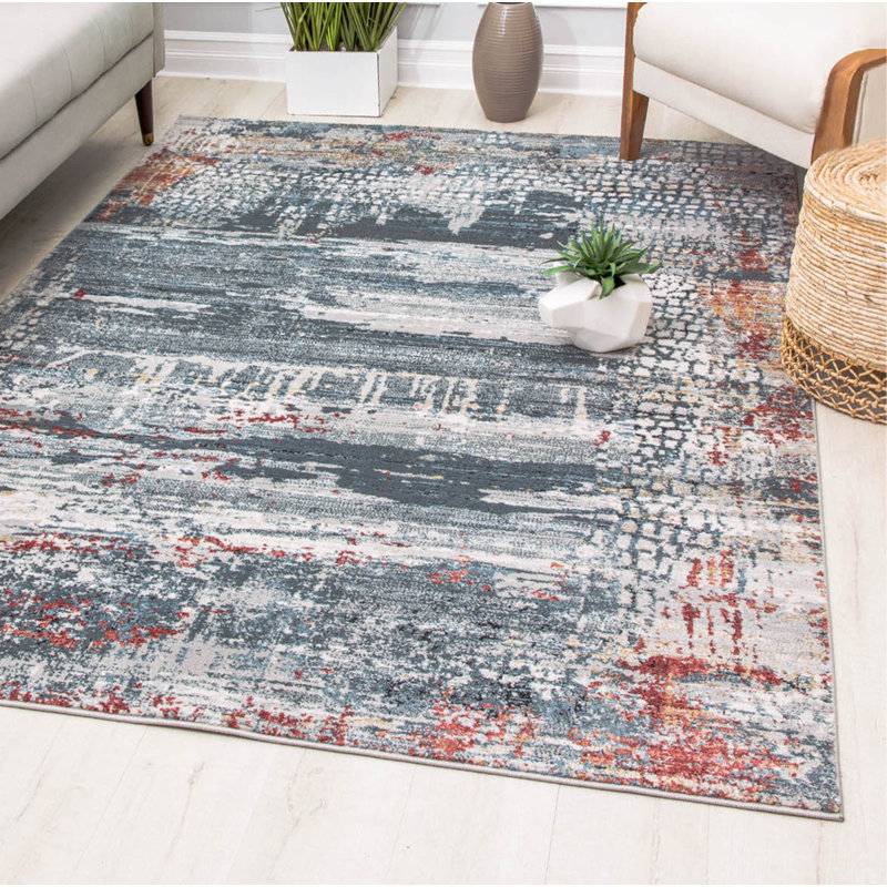 17 Stories Ketter Power Loom Gray Blue Rug Reviews Wayfair