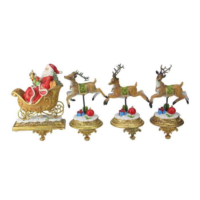 4 Piece Glittered Santa And Reindeer Stocking Holder Set