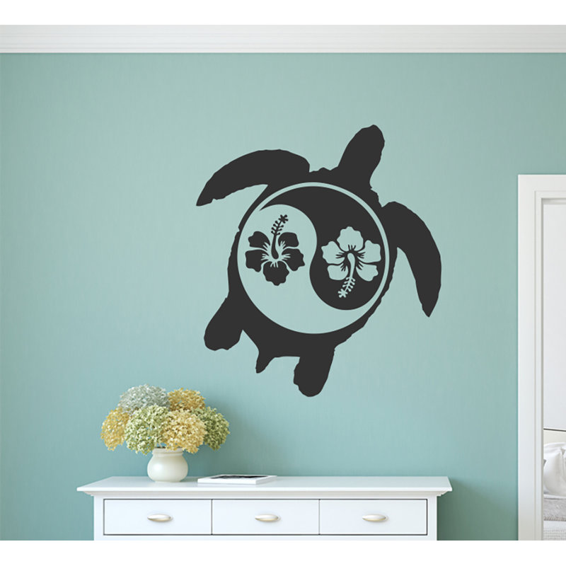 Bay Isle Home Yin Yang Sea Turtle Hibiscus Flowers Vinyl Wall Decal Wayfair