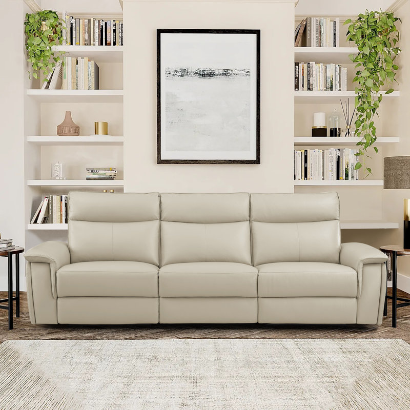 NOT COMPLETE Enjolie 110" Genuine Top Grain Leather Power Reclining Sofa Fabric: Taupe Leather Match