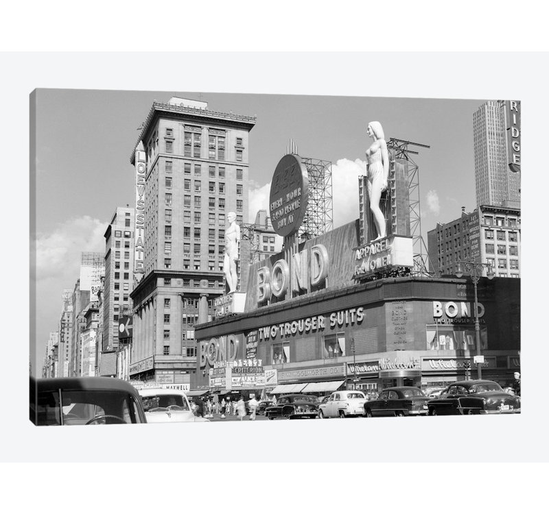East Urban Home 1950s New York City Times Square With Massive Bond Clothing Sign Between 44th And 45th Streets Photographic Print On Wrapped Canvas Wayfair