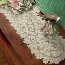 Clearance @ Elegant Rose Lace Embroidery Wide Floral Lace White Table Runner 