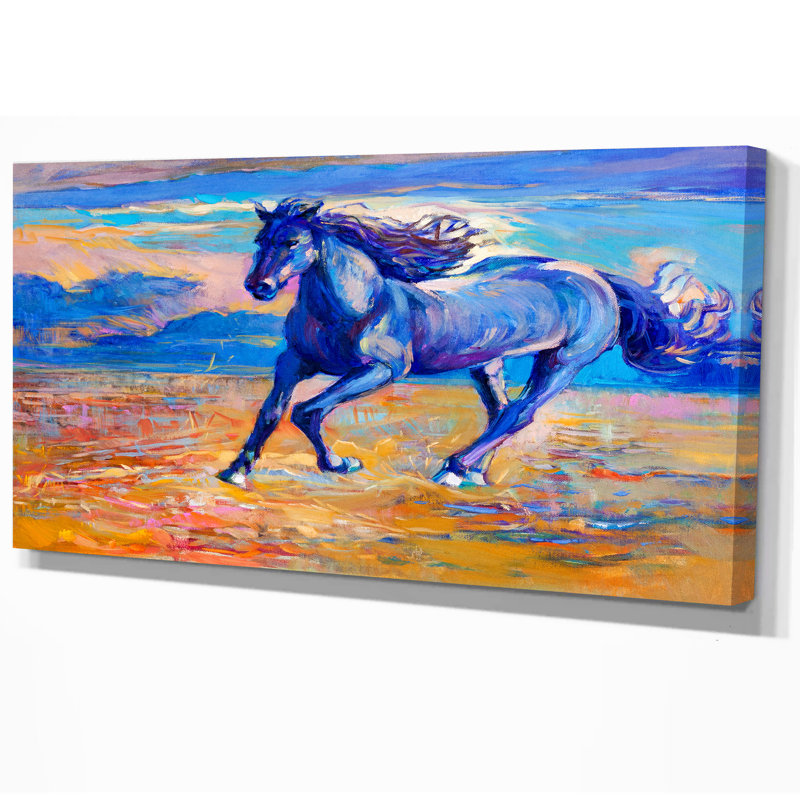 East Urban Home Farmhouse Blue Horse Oil Painting Print On
