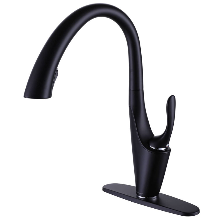 Pull Down Kitchen Faucet Single Handle Matte Black Kitchen Sink Faucets With Sprayer One Hole Modern Basin Vanity Brass High Arc Commercial Mixer ...