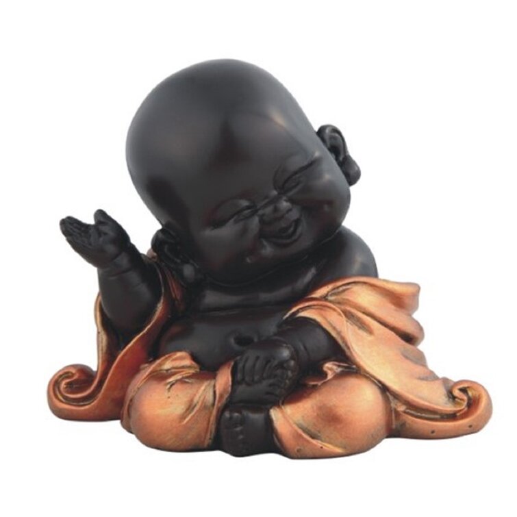 China Wooden Happy Monk Statue Buddist Figurine Fengshui Ornament Craft 