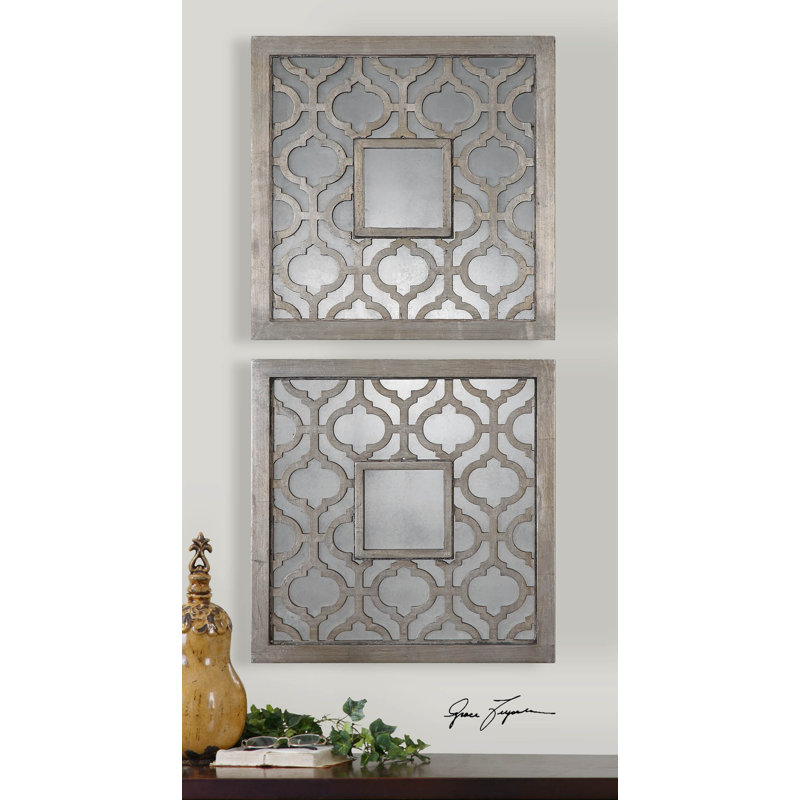 Mistana 2 Piece Uptal Silver Leaf Traditional Wall Mirror Set