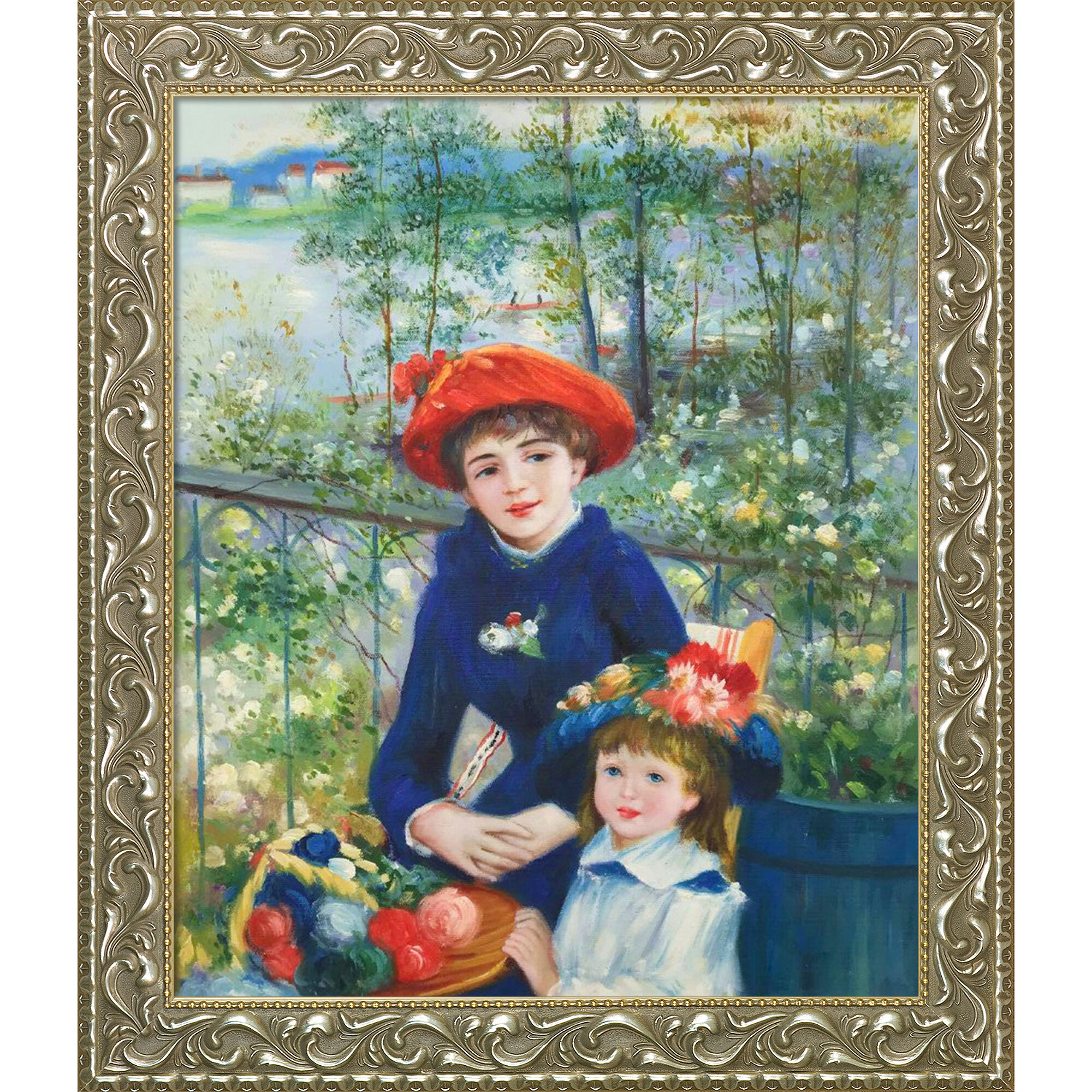 Two Sisters On The Terrace 1881 By Pierre Auguste Renoir Framed Painting Print - 