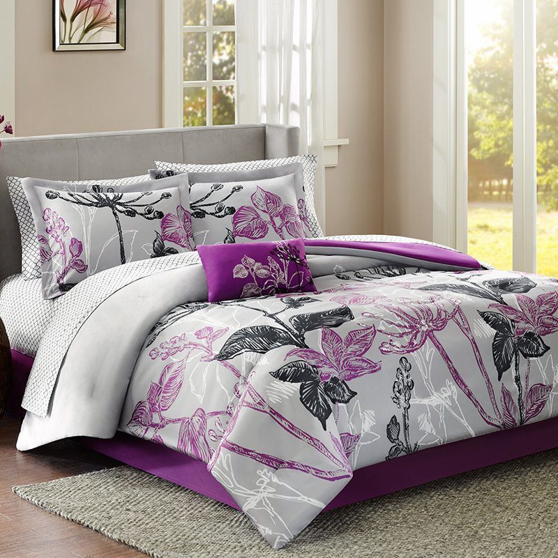 Latitude Run Windsor Purple Floral 7 Piece Reversible Comforter Set Reviews Wayfair
