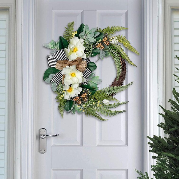 housewarming gift Summer door wreath from artificial flowers home and wedding decor foliage and berries in present box
