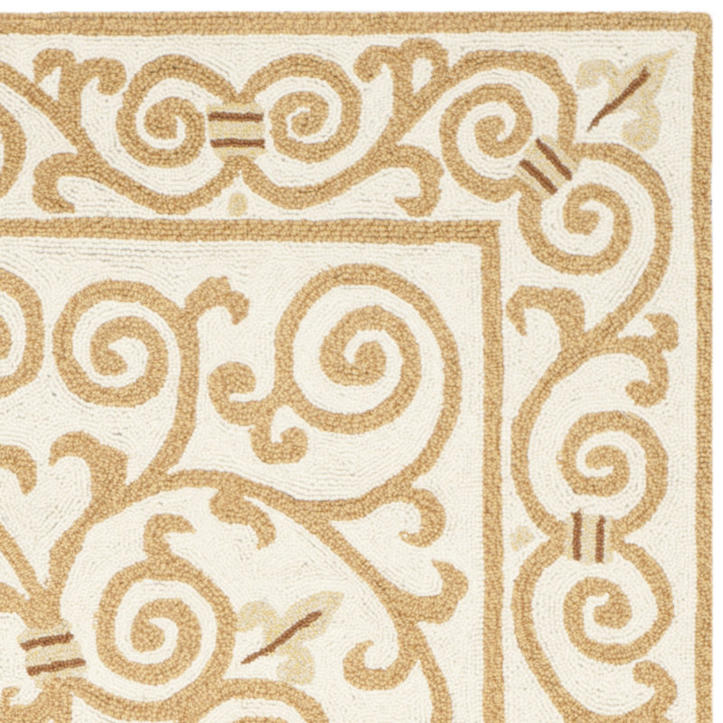 Fleur De Lis Living Bissette Hand Hooked Wool Gold Ivory Area Rug Reviews Wayfair