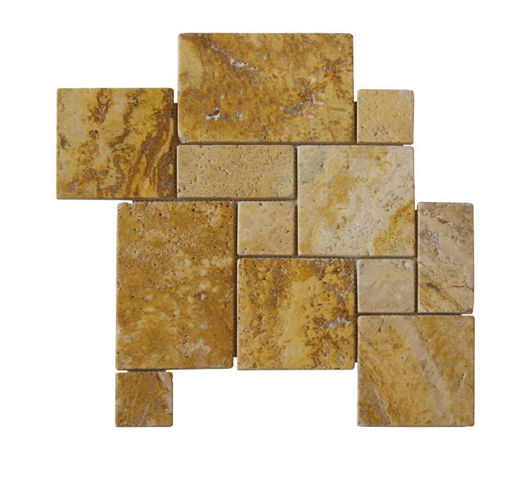 Qdisurfaces Tumbled Natural Stone Mosaic Tile In Gold Wayfair Natural Stone Mosaic Tile In Gold