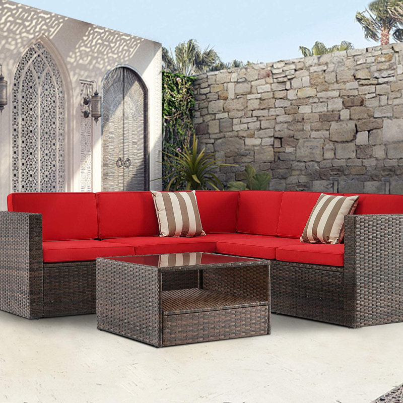 Latitude Run Alinea 2 Piece Wicker Sectional Seating Group With Cushions Reviews Wayfair