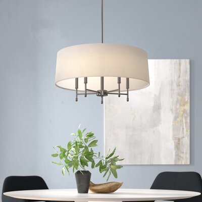 Presidio 5-Light Dimmable Chandelier with Drum-shaped Fabric Shade & Adjustable Height