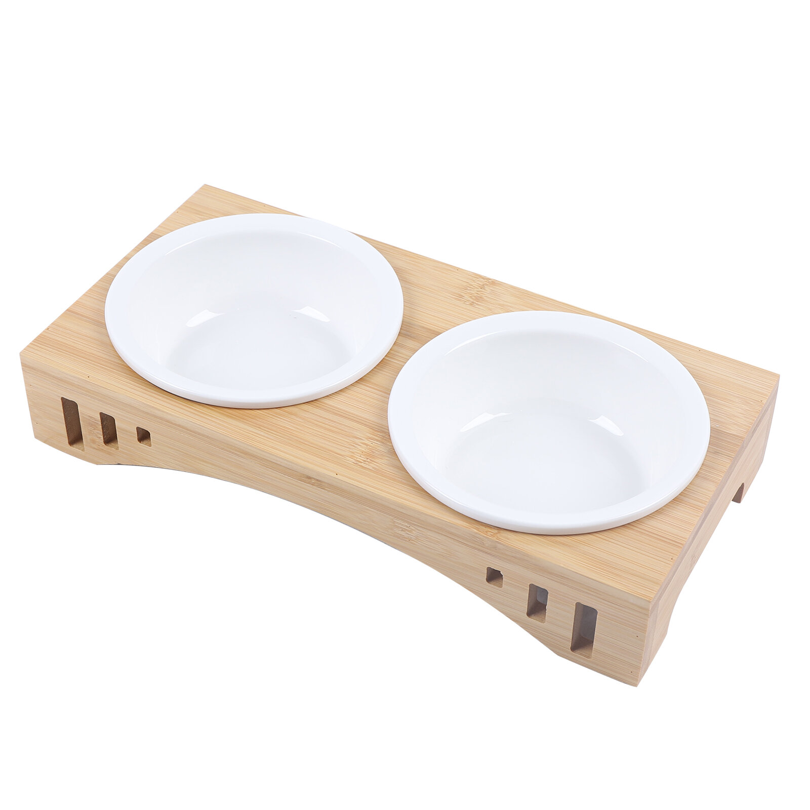 Niubya Dog Bowl with Elevated Stand Include 2 Stainless Steel Bowls Bamboo Framed Raised Bowls for Cats and Small Dogs with Adjustable and Anti-Slip Legs 
