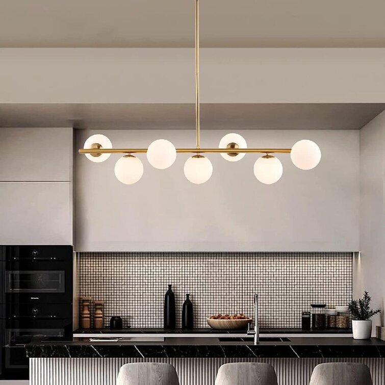 Everly Quinn 7-Lights Modern Sputnik Chandelier With Globe White Glass  Lampshade Mid Century Farmhouse Pendant Light Fixture For Kitchen Island  Bedroom Dining Lighting (Gold) | Wayfair