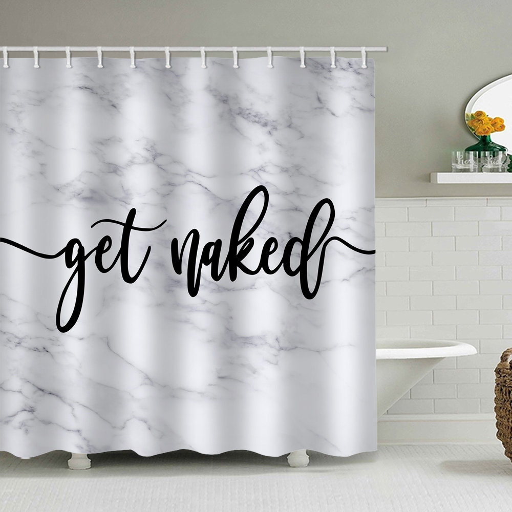 White Fonts Get Naked Gray Background Shower Curtain Bathroom Accessory Sets 