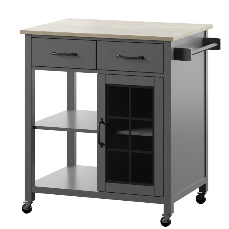 August Grove Wommack Rolling Kitchen Cart with Solid Wood ...
